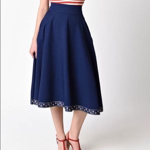 Navy Blue Midi Skirt NWT